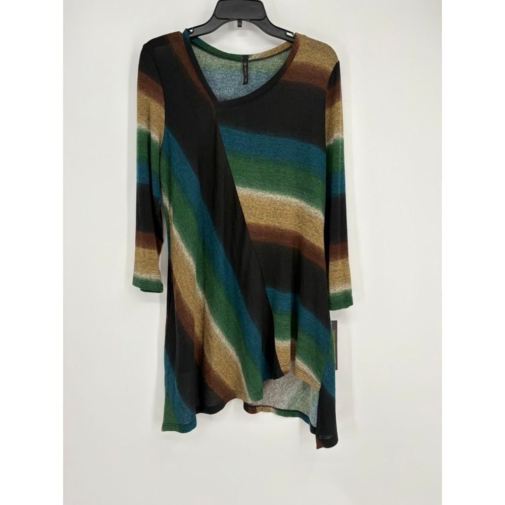 IC Collection Tunic Women L Multi  Stripe Asymmetrical Art to Wear‎ Top Tunic